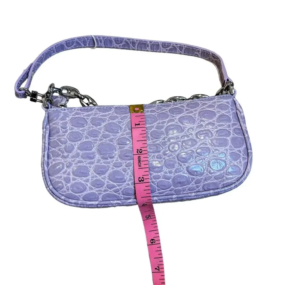 NWT By Far Rachel Mini Lilac Circular Crocodile Croc Embossed Leather Small Bag
